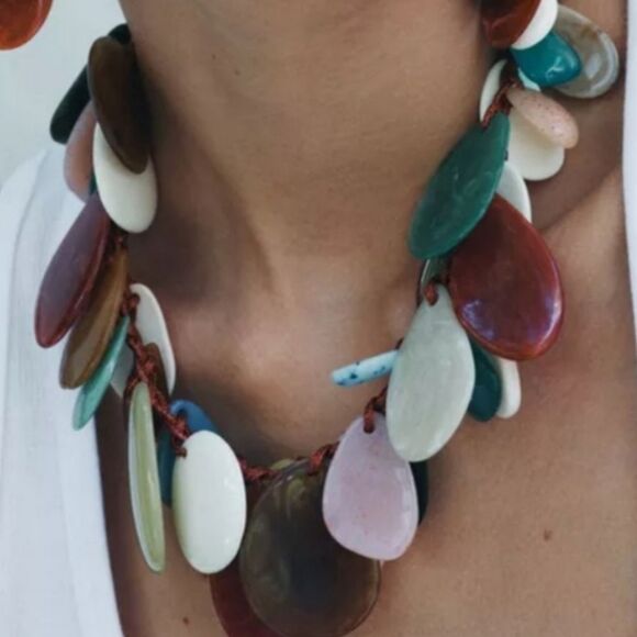 Zara Vibrant Bold Multicolor Resin Cord Statement NecklaceNWOT